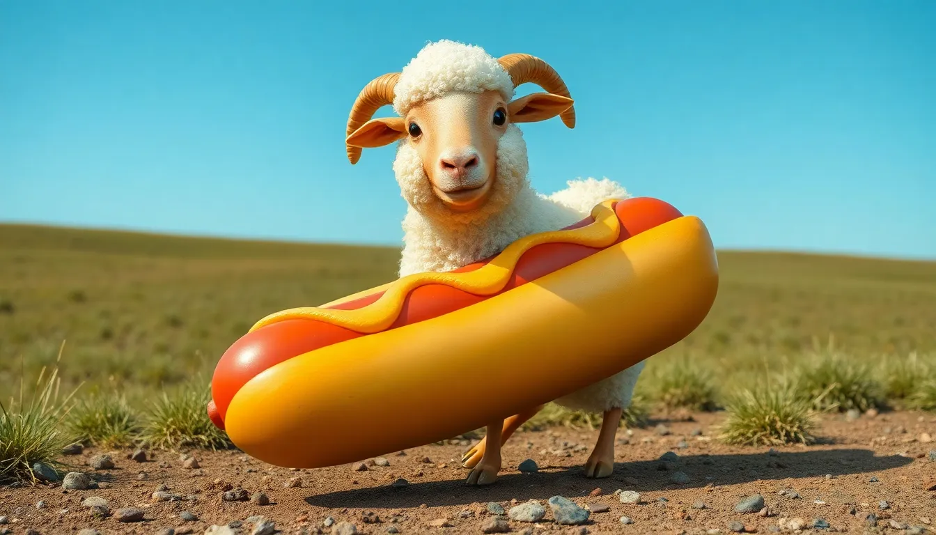 Hotdog he have a sheep face and he have a human fo...