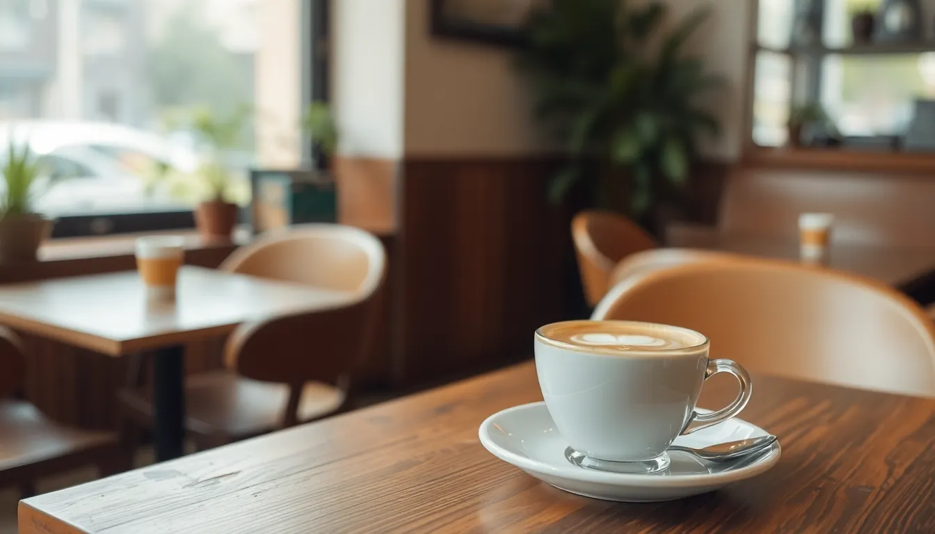 “a cozy cafe scene, soft natural light, a cup of latte on wooden table, warm tone, aesthetic photogr... “a cozy cafe scene, soft natural light, a cup of latte on wooden table, warm tone, aesthetic photogr...