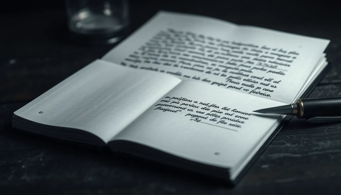une page vide et une autre écrite, des pages brulé avec une plume pour écrie, dans une atmosphère so...