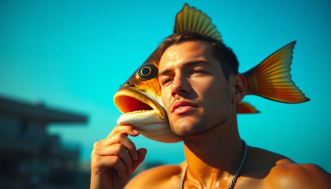 Huge hot gay guy with a fish head