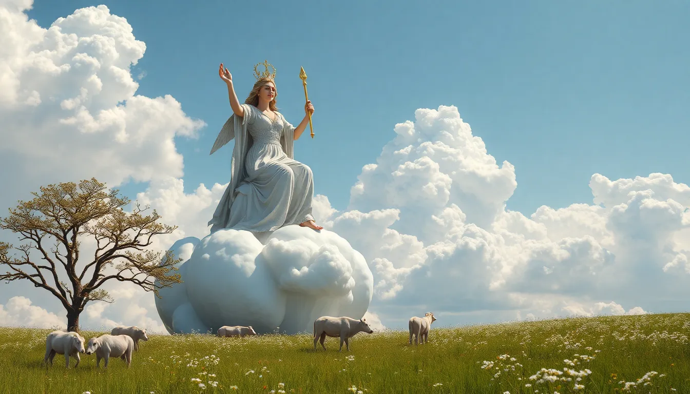 Héra, reine du ciel, portant diadème et sceptre, a...