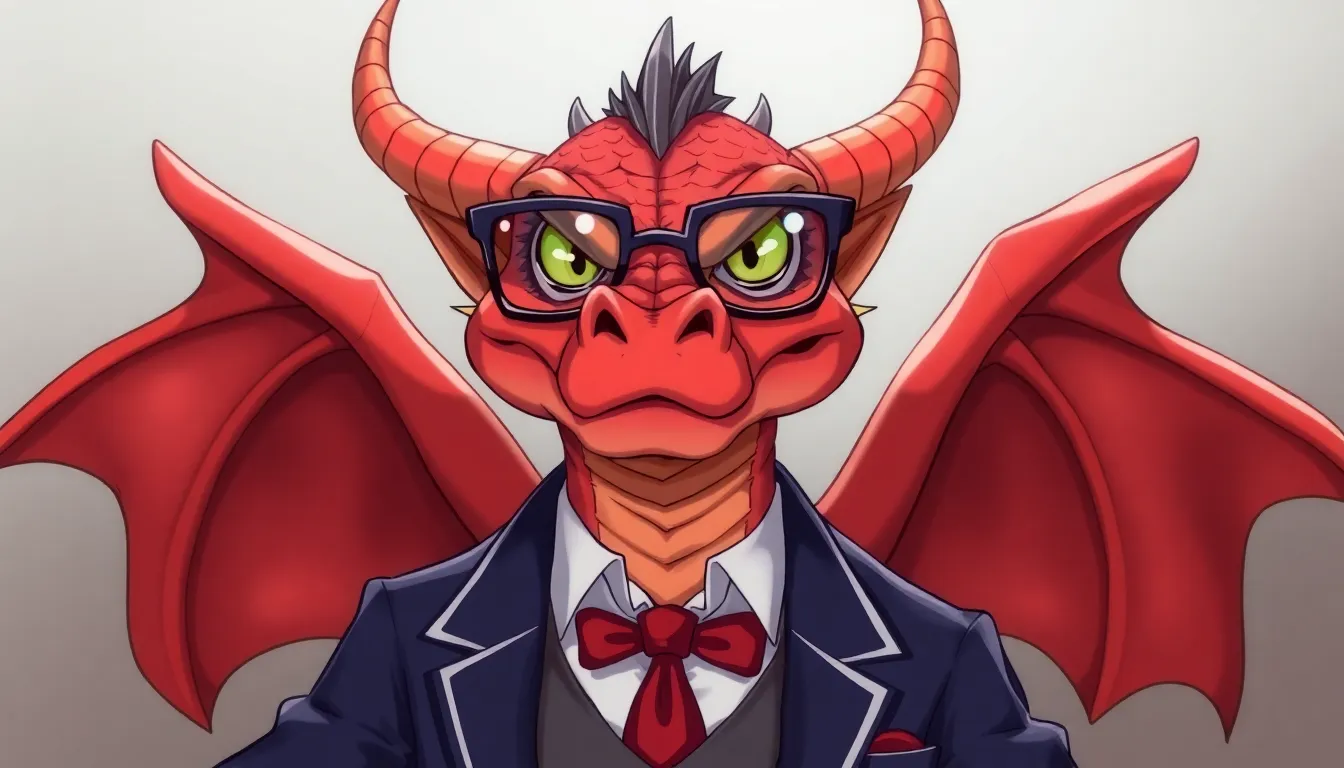 A dragon orc wearing a butler's uniform and glasses, with red scales Anime art style Normal head to ...