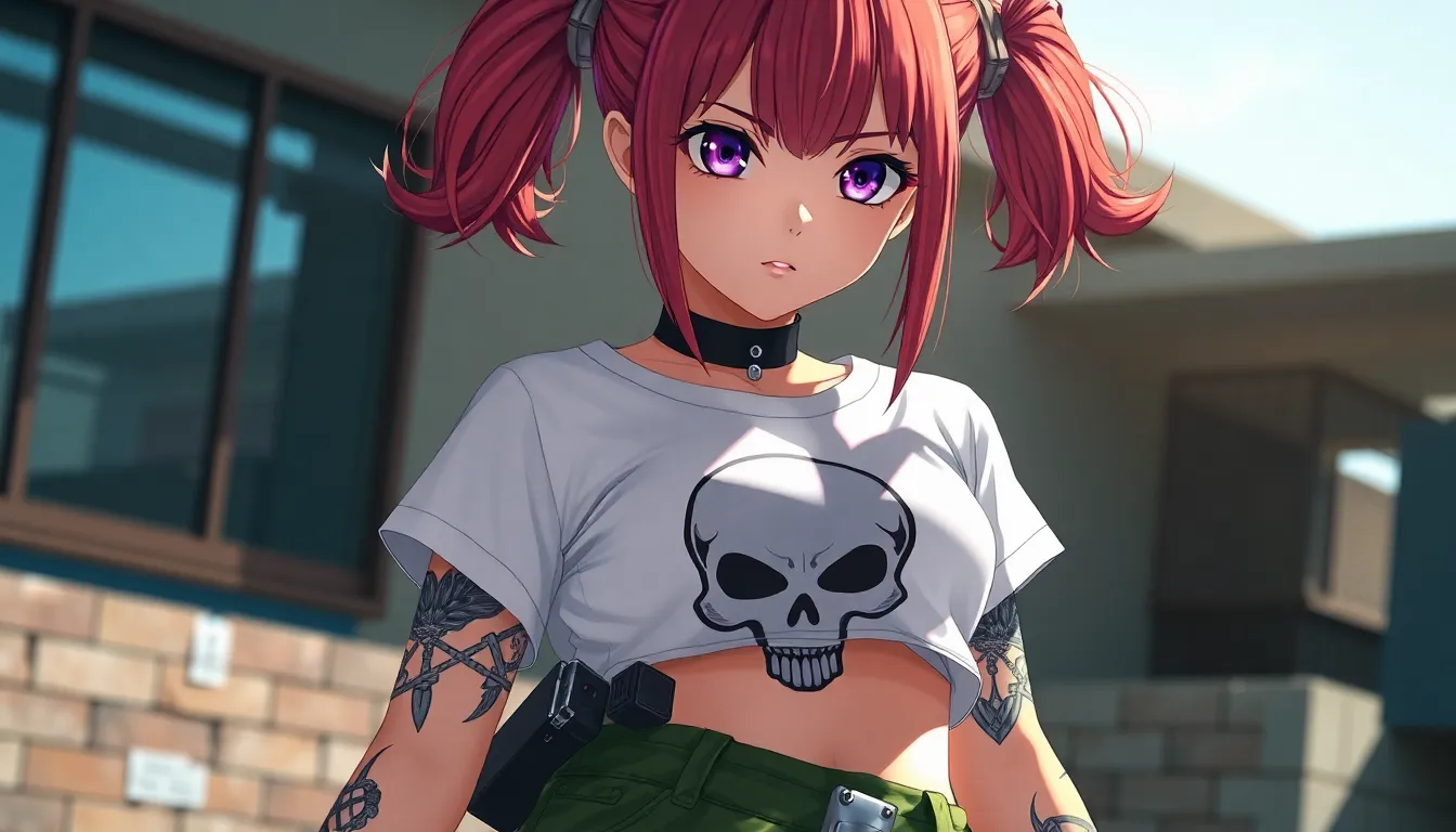 girl, red hair in buns, anime style, hyperrealisti...