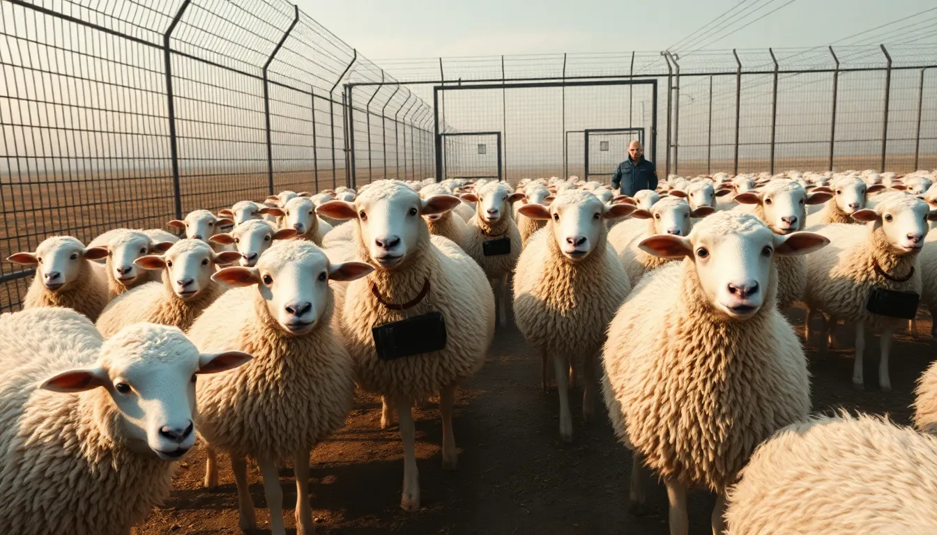 Subject: A surreal farm of anthropomorphic sheep  
Description: A secluded, high-security farm surro...