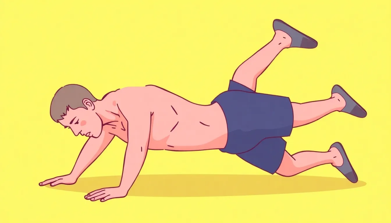 Make a human body doing push ups in yellow  colour in 2d carton style
