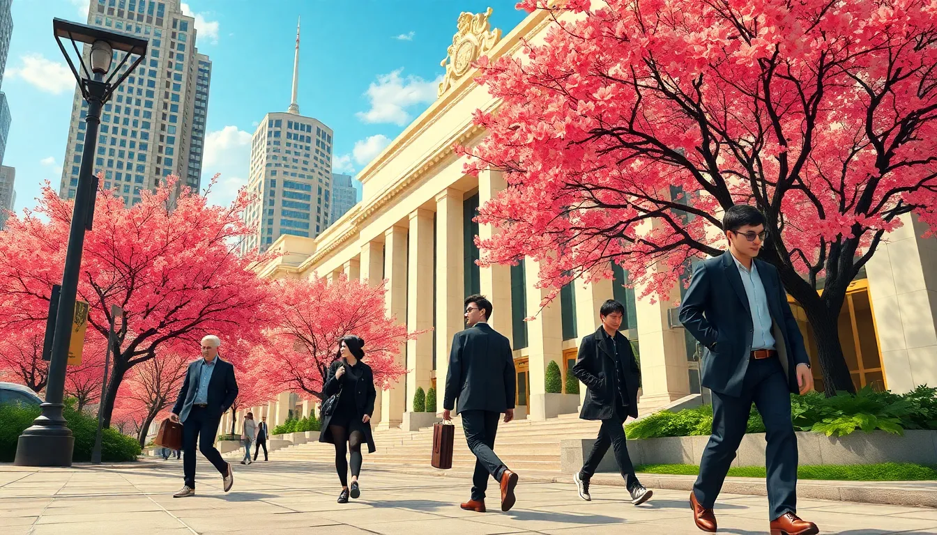 Anime, 2014, Golden Lotus Printed, Summer, Afternoon, Red Cherry Blossom City, Outside Of A Oversize...