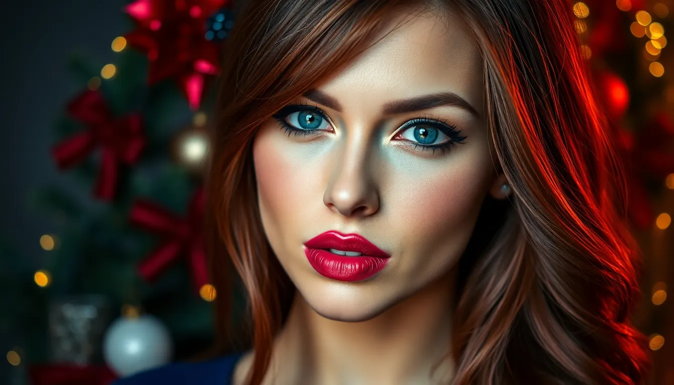 Mujer hermosa, cabello rojo, ojos azul claro, labi...