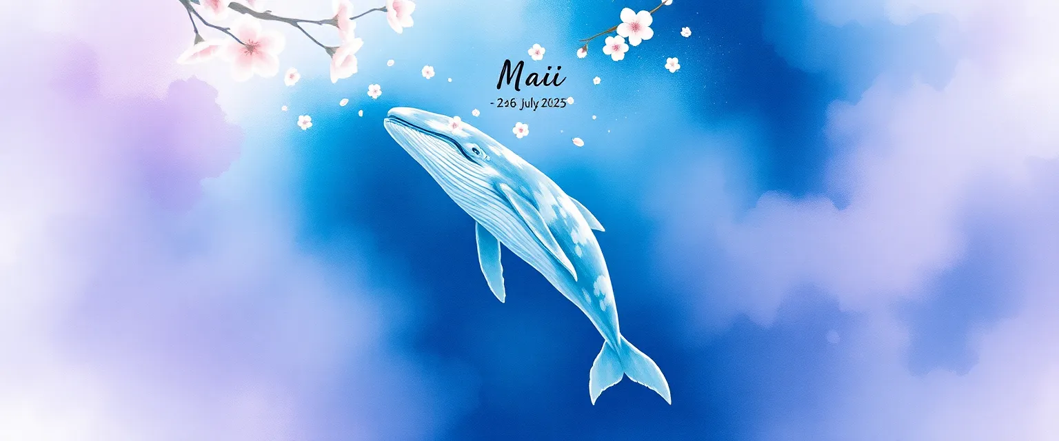 A vertical watercolor phone wallpaper of a graceful female whale swimming upward through a dreamlike...