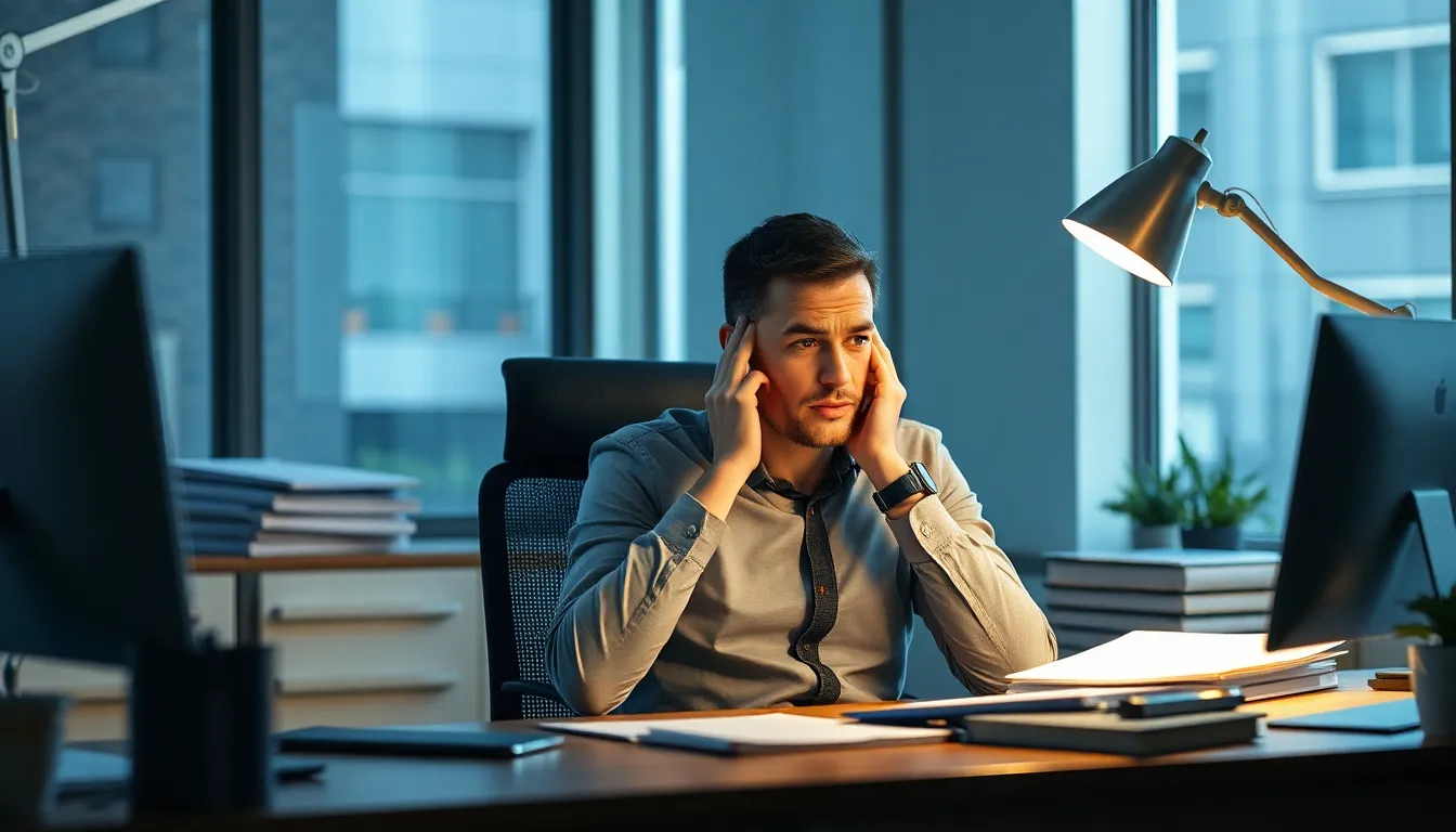 A scene of an office worker sitting at their desk,...