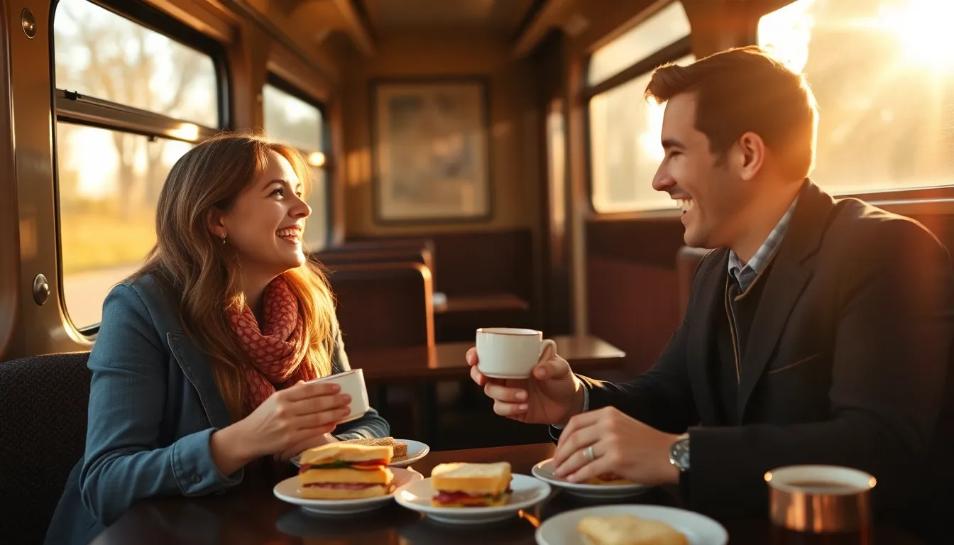 Two strangers, a woman and a man, sharing a meal o... Two strangers, a woman and a man, sharing a meal o...