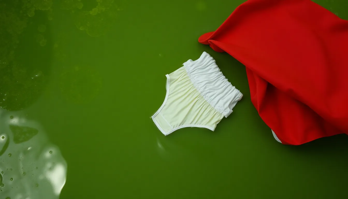 A sliver of White Linen Undergarments and a crimson cape floating above a pool of green slime