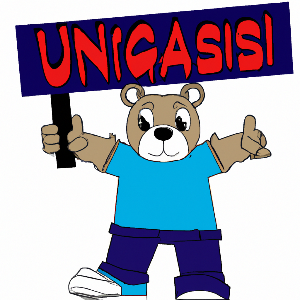 Un Oso estilo urbano que estes sosteniendo un cartel con ambas manos y el cartel diga 