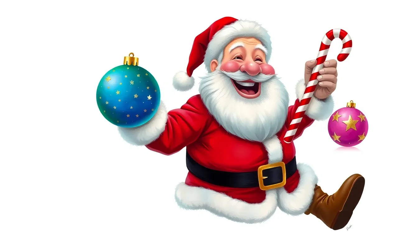 funny caricature happily laughing Santa Claus wear...