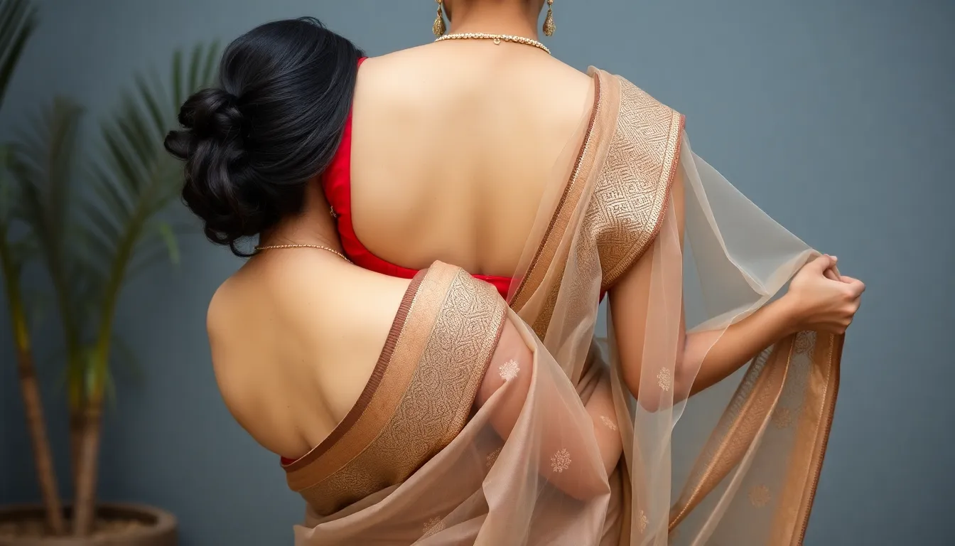 Desi aunty transparent saree without blause Big boobs looking for back 