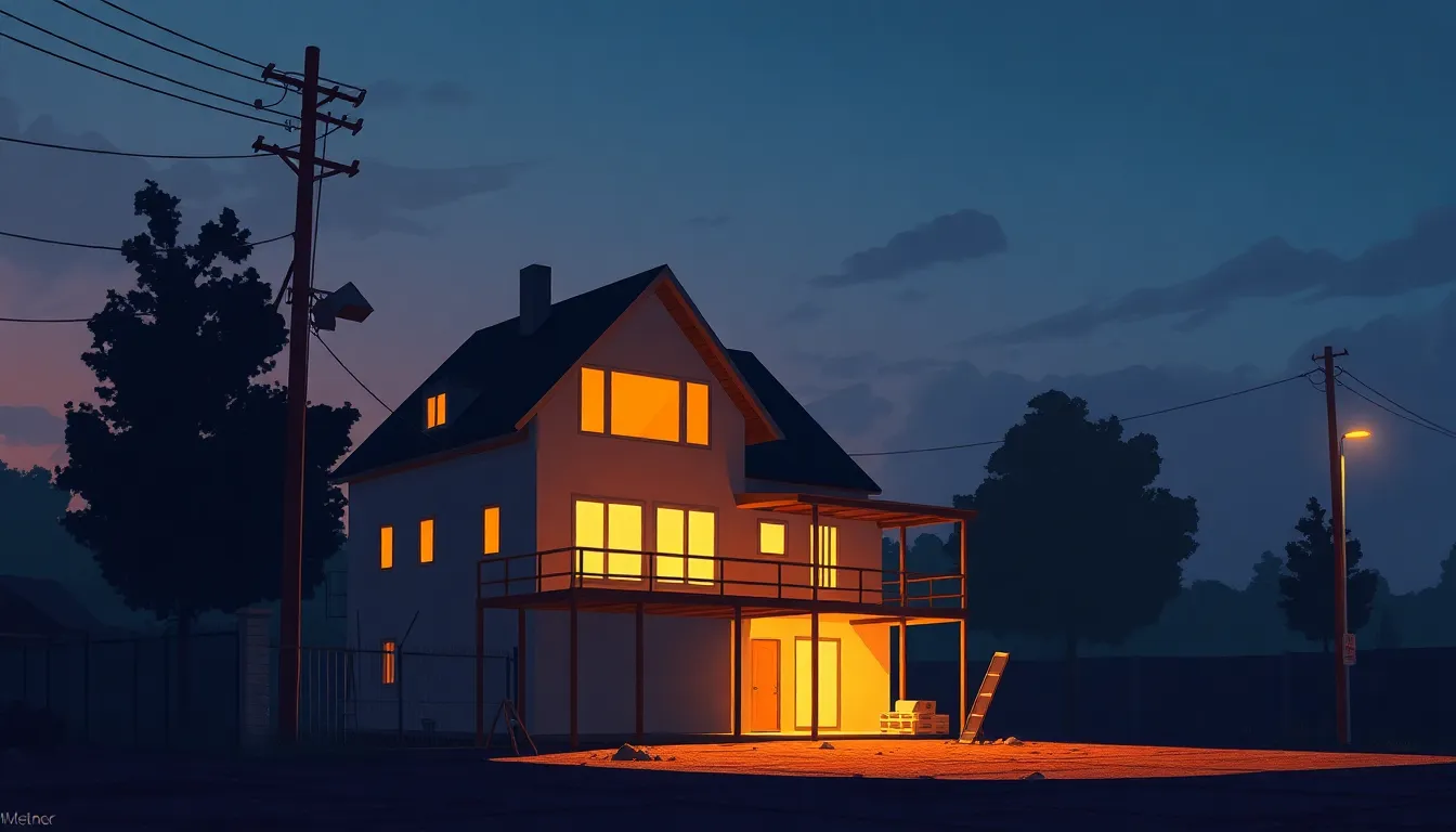 a house under construction, not fully created but partially, cinematic, painterly digital illustrati...