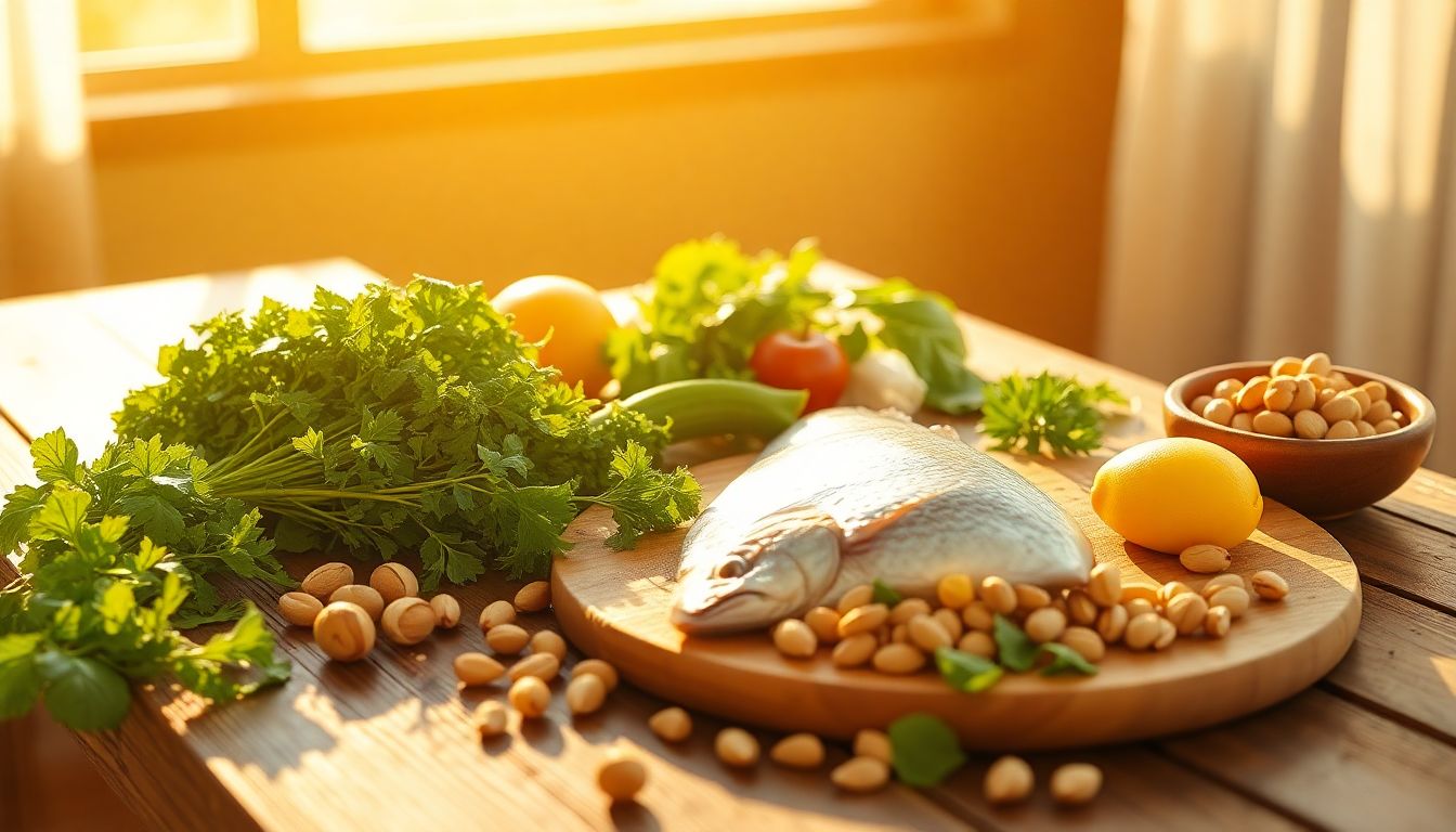 A cinematic shot of a wooden table with fresh nat... A cinematic shot of a wooden table with fresh nat...
