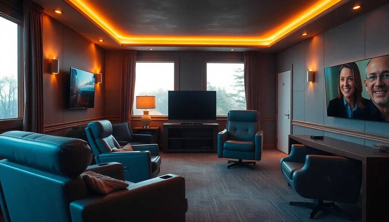 Interior Living Area: Cozy cinematic view of the l... Interior Living Area: Cozy cinematic view of the l...