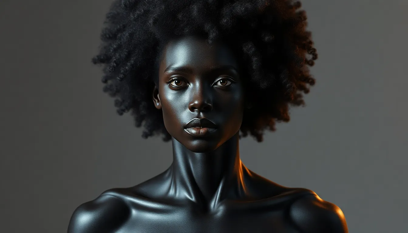 une manequin afro futuriste en 3D, comme le logiciel clo . le corps entier

