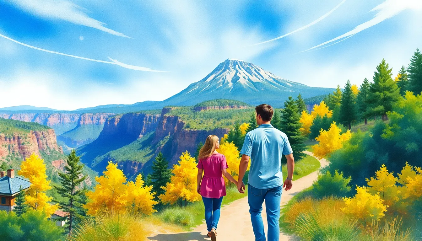 watercolor painting of a man and woman, walking on...