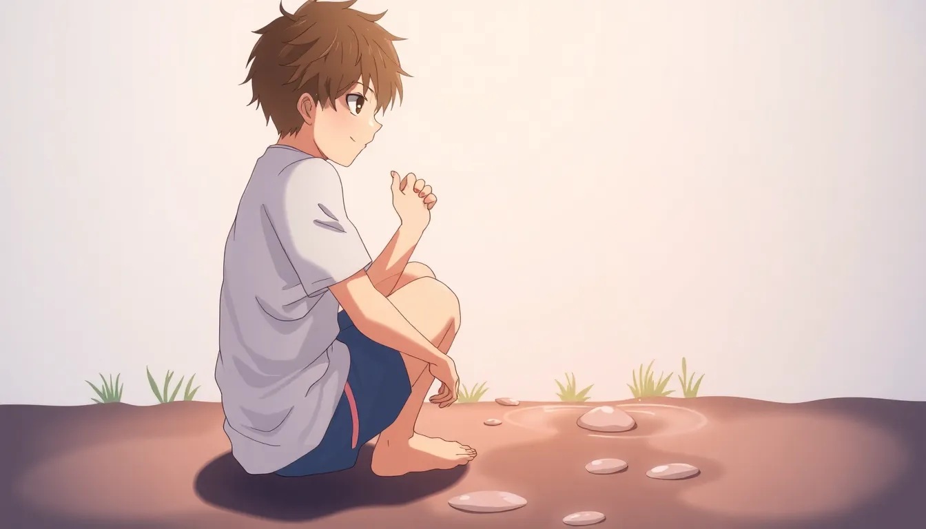 A anime boy peeing