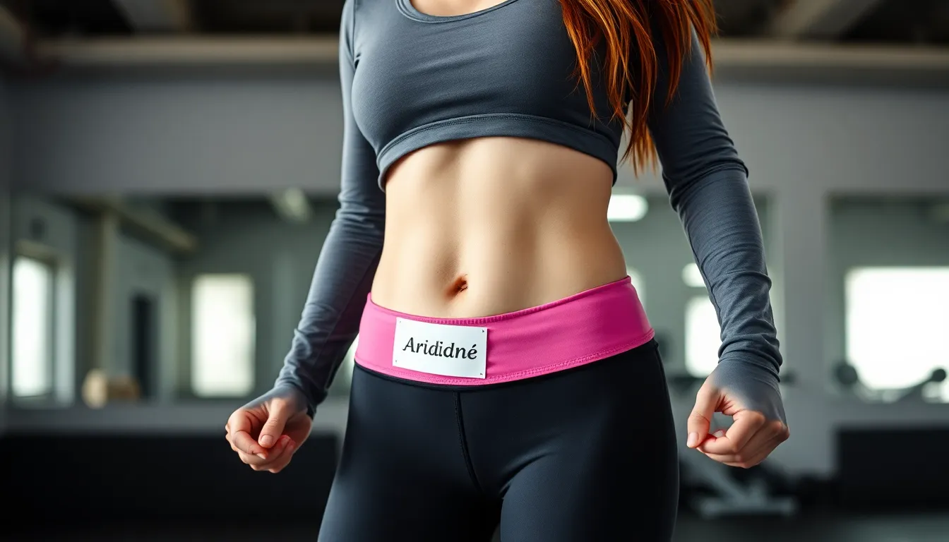 female, boxer, redhead, long sleeve crop top, outie belly button, black leggings, pink female groin ...