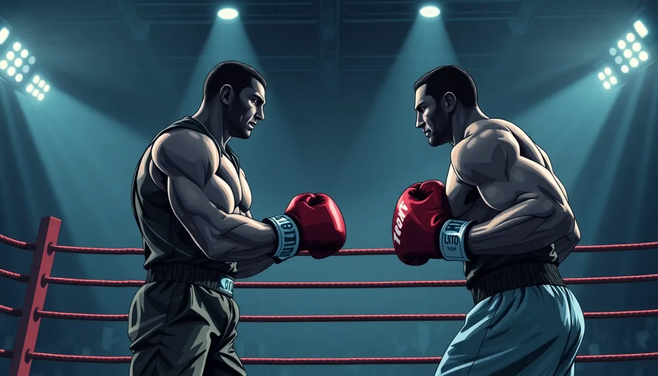 creat a an image of the bureaucracy n a boxing ring muscular and in a fitghing stand in boxing cloth...