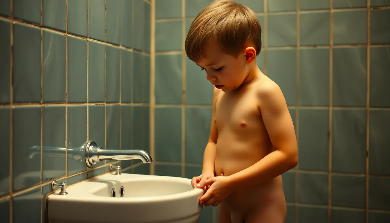 little boy peeing naked urinal +penis