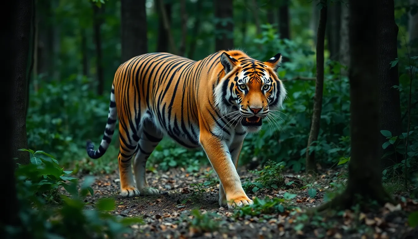 Tiger walking in forest realistic 