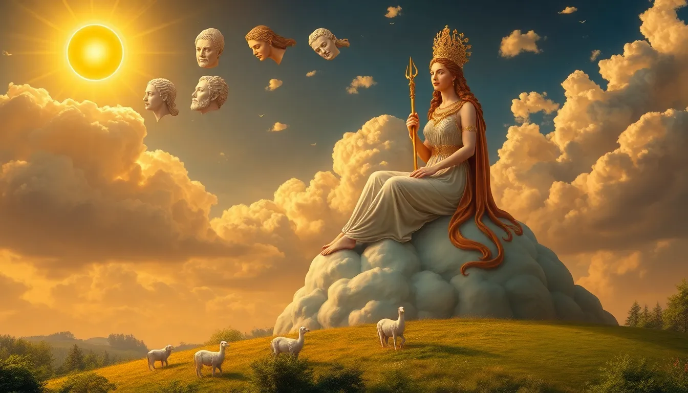 Héra, la reine du ciel, le soleil dans le dos, por...