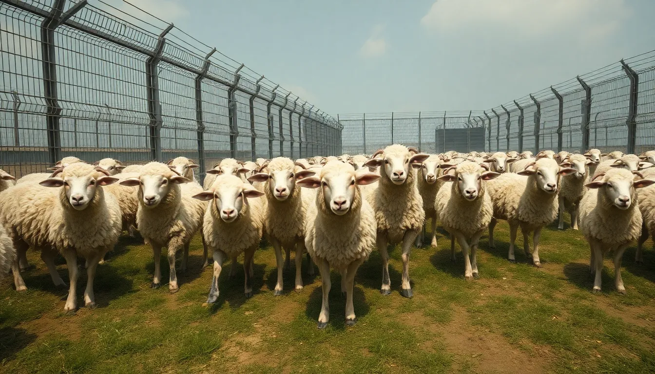 Subject: A surreal farm of anthropomorphic sheep  
Description: A secluded, high-security farm surro...
