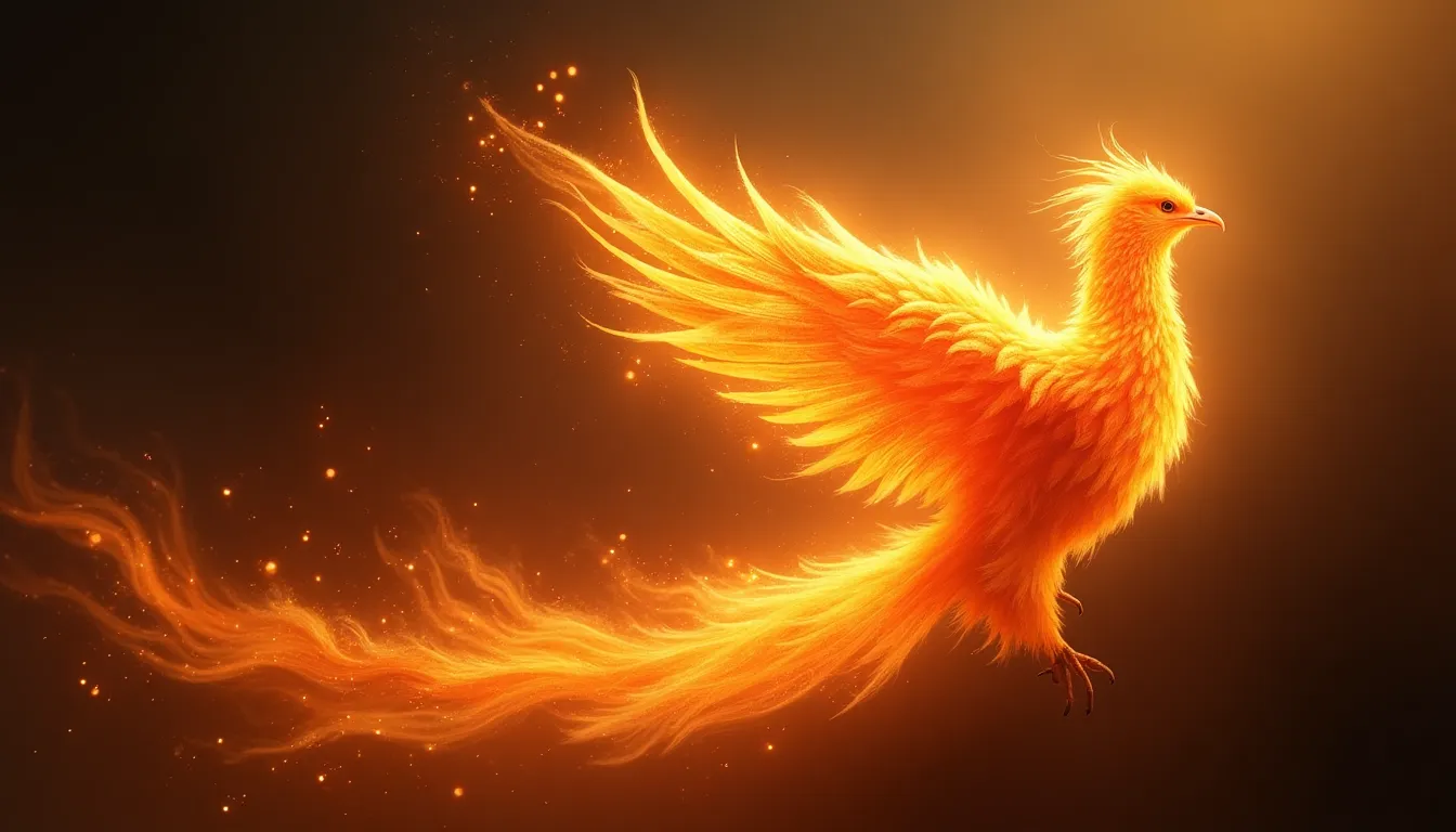 A luminous phoenix-like bird made of fire and ligh...