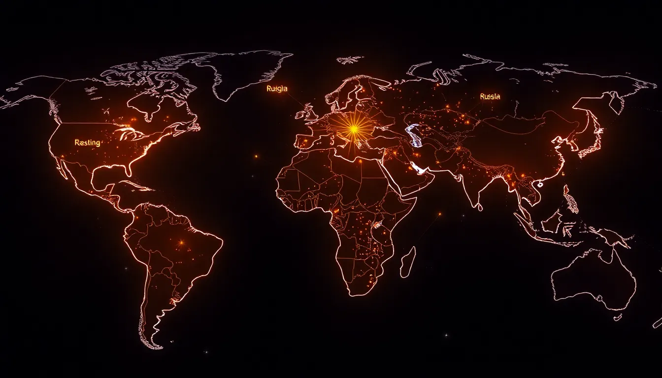 A high-detail geopolitical concept art scene showi... A high-detail geopolitical concept art scene showi...