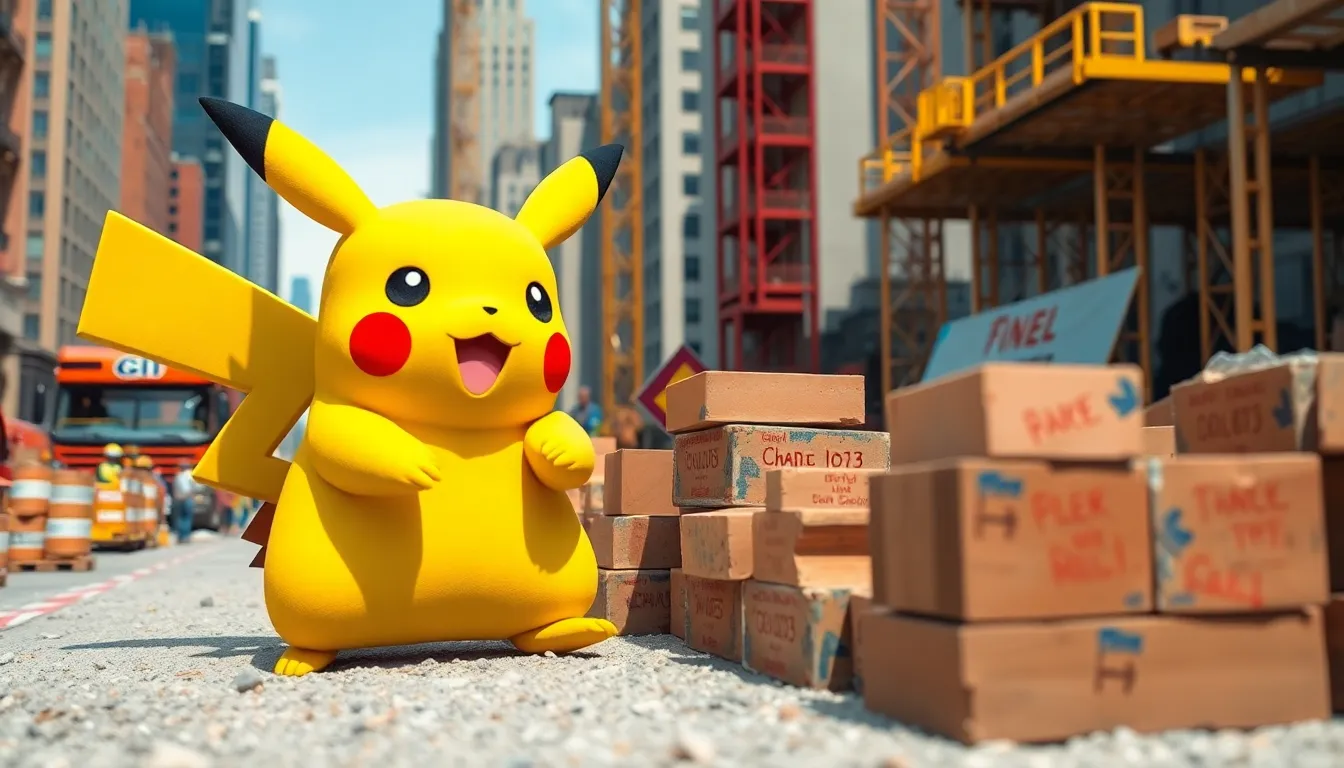 Pikachu moves bricks at construction sites in big cities