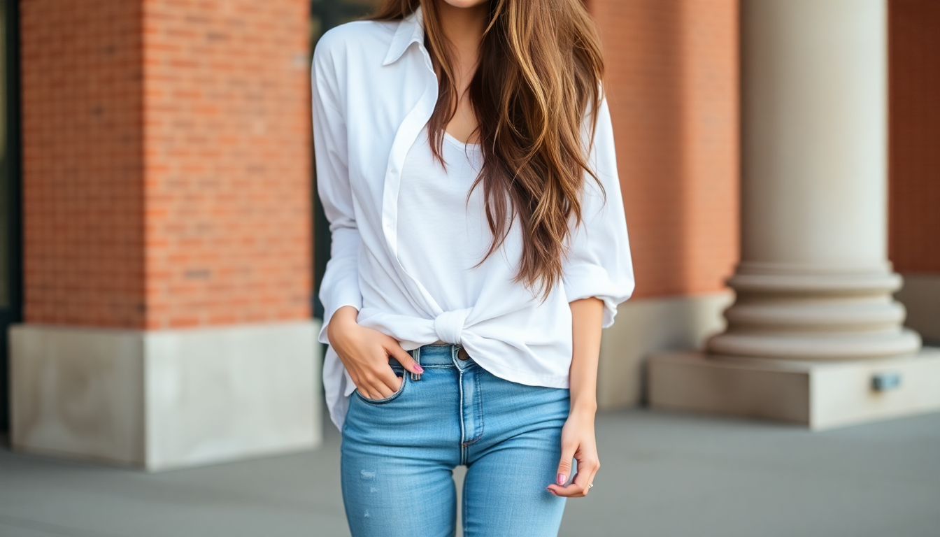 Skinny jeans, white shirt, pure girl