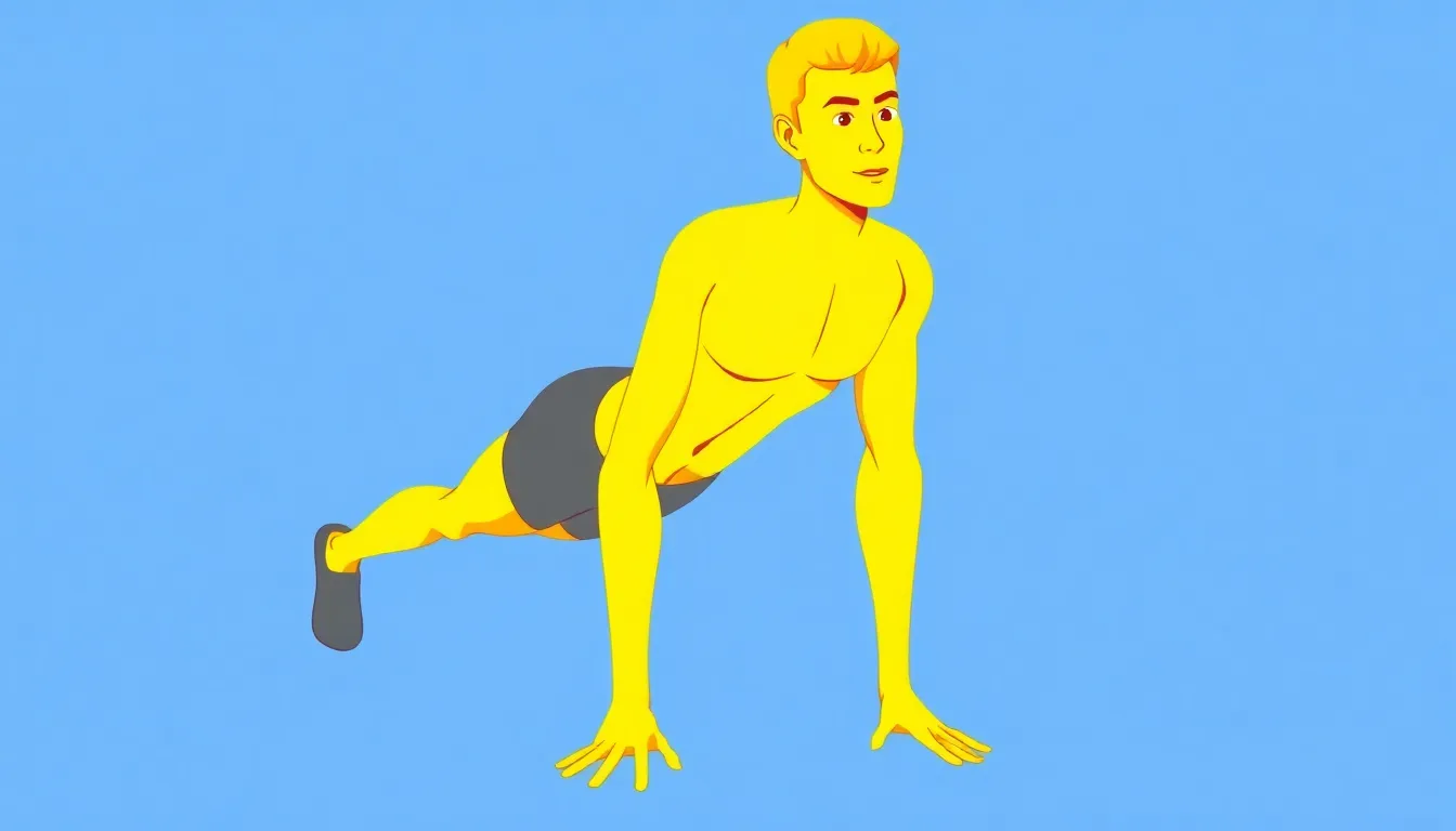 Make a human body doing  hand push ups in yellow  colour in 2d carton style
