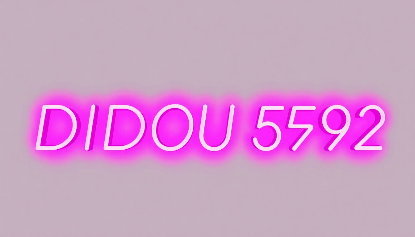 Generate a high-resolution PNG image of the text 'DIDOU 592' in glowing pink neon lights with a tran...