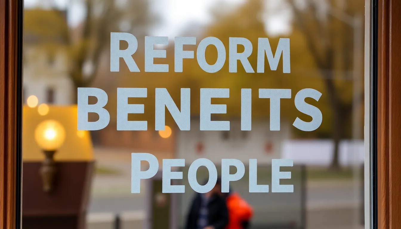 Help me create a window decoration with the words "Reform Benefits the People" written on it.