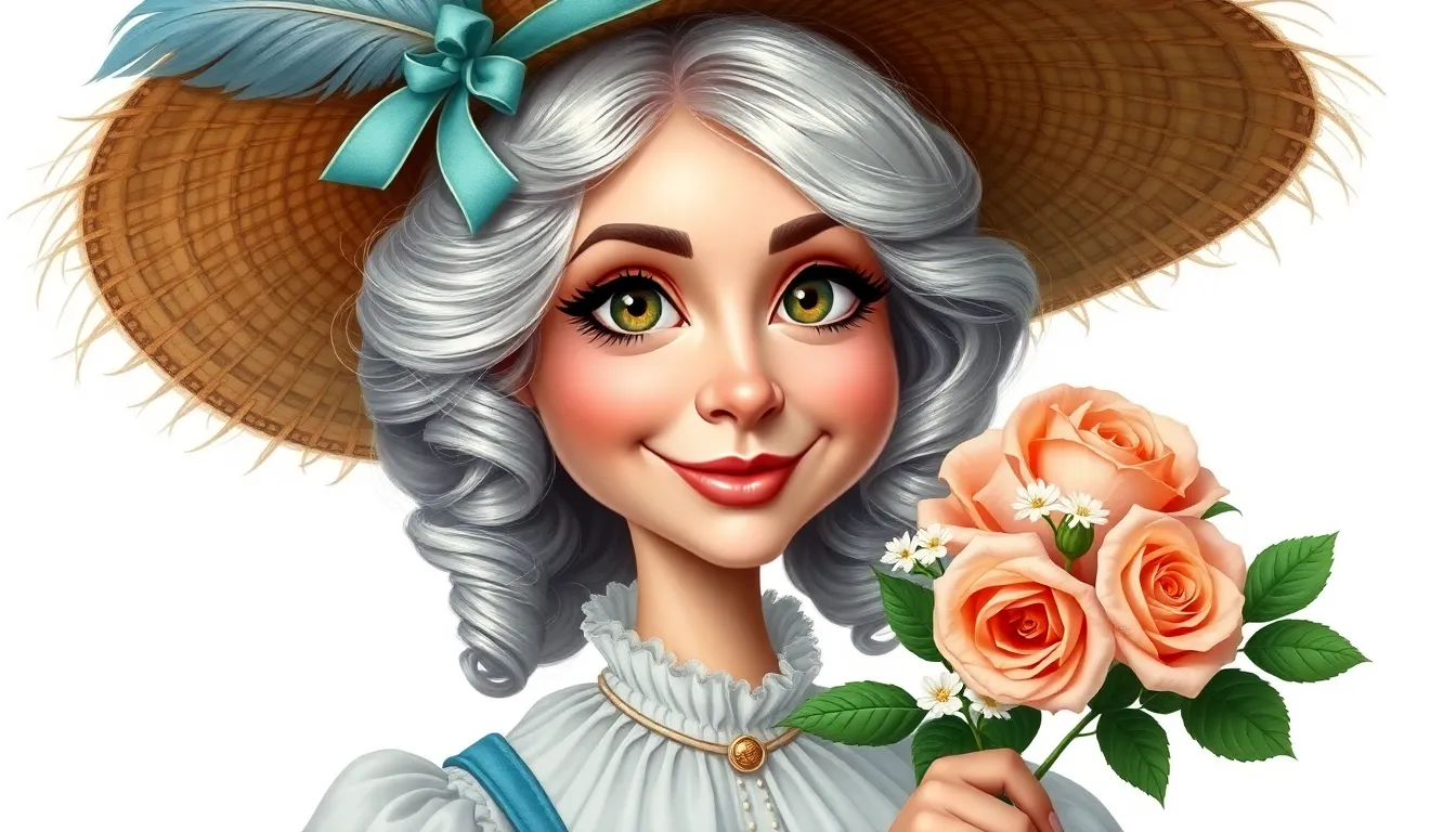 funny caricature young woman in a vintage style, 1...