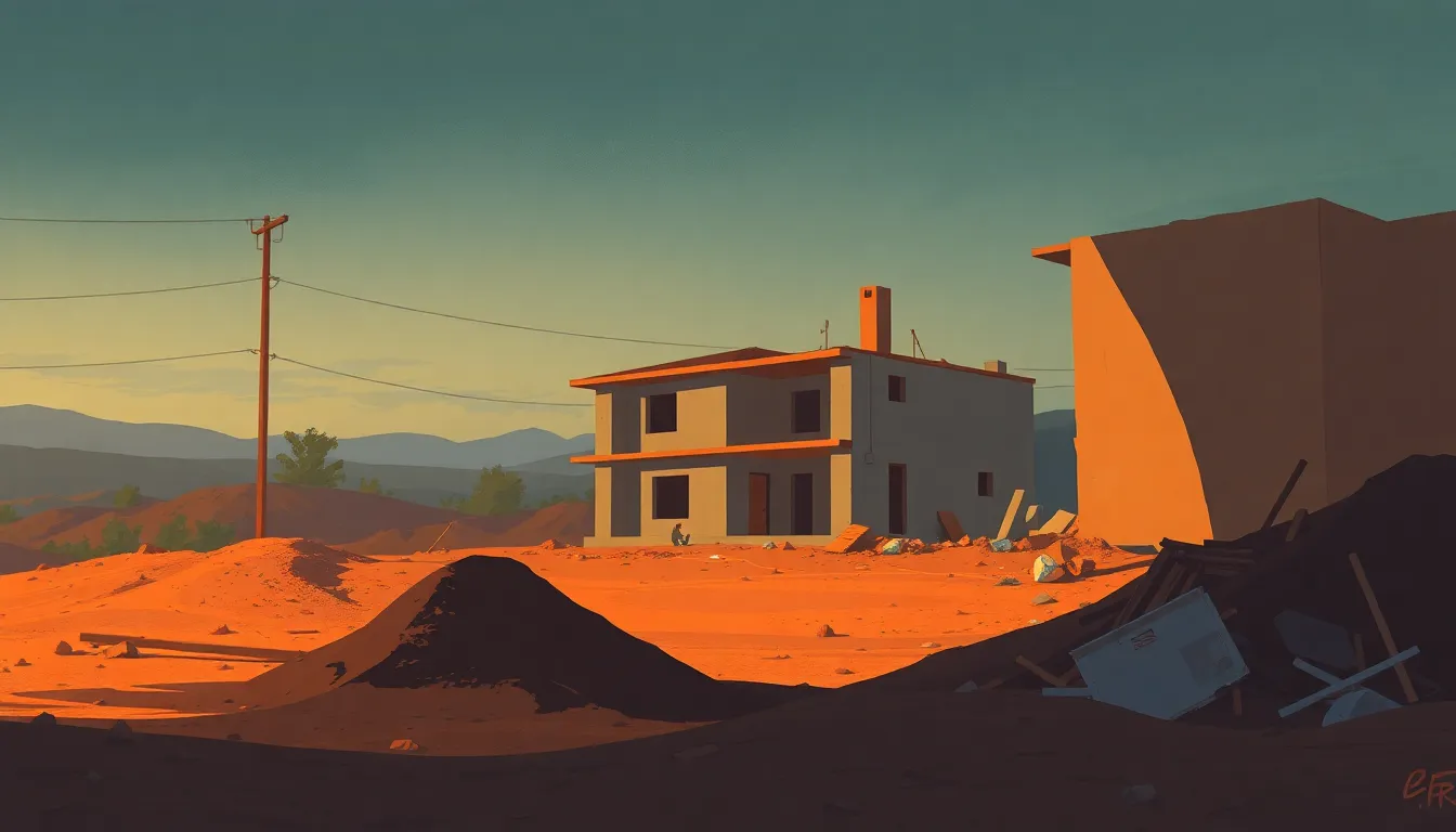 An under-constructed house there is soil mixed with waste on the construction site. It is in Mexican...