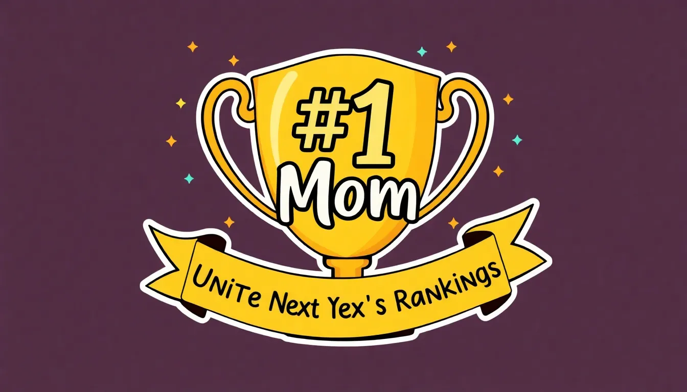 A stylish gold and black trophy with a cheeky “#1 Mom” plaque, surrounded by glitter confetti. Inclu...