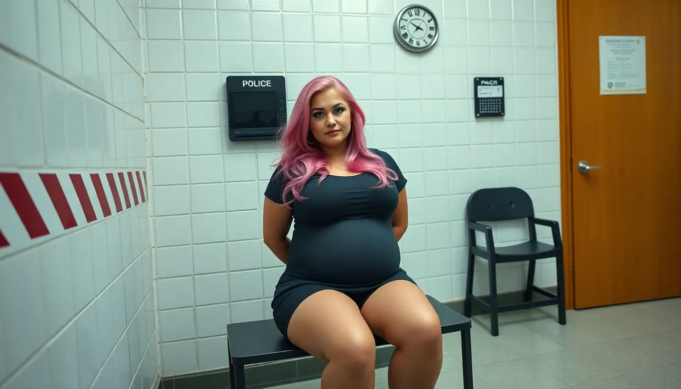 curvy Girl with long pink Hair and bright blue Eye...