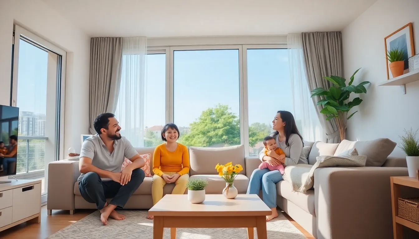 happy family, fresh air, living room 