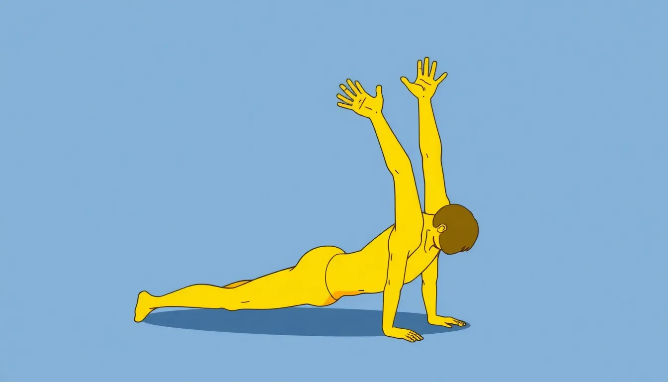Make a human body doing  hand stand push ups in yellow  colour in 2d carton style
