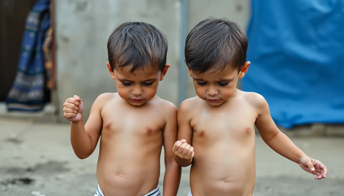 Two little boys peeing naked with their penis out